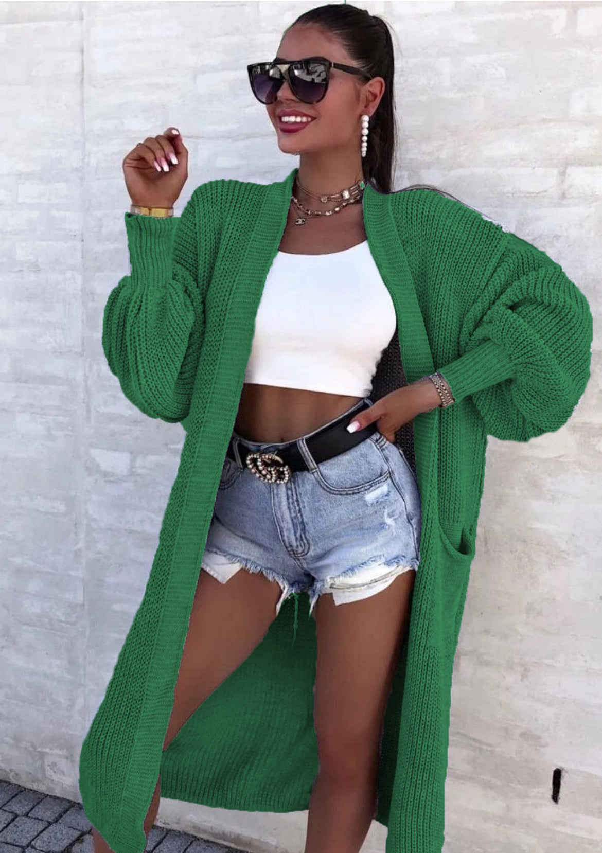 Damen Strickmantel mit weitem Schnitt und tiefen Taschen Amawinc