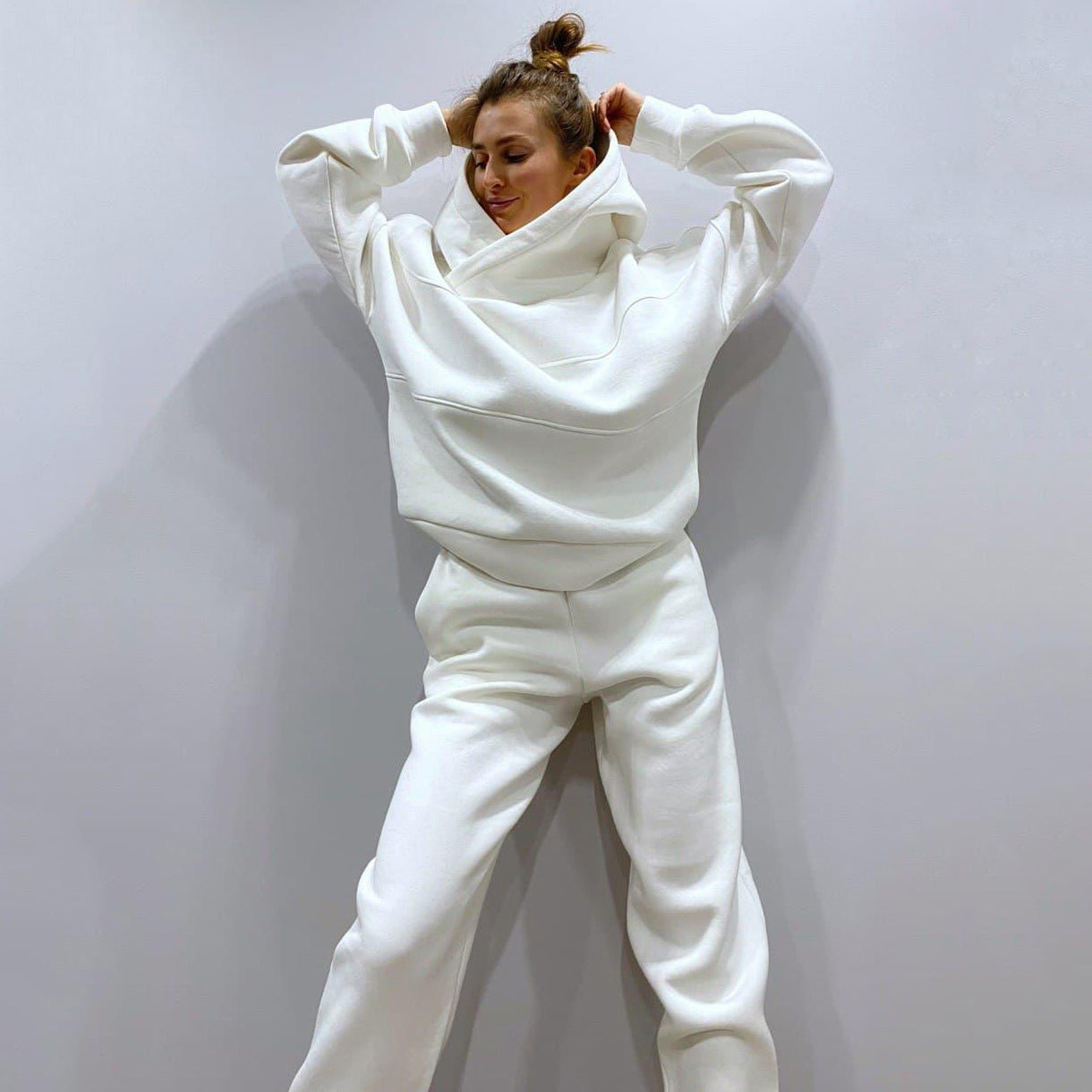 Damen lässiges Hooded Sweatset mit Ziernähten Amawinc