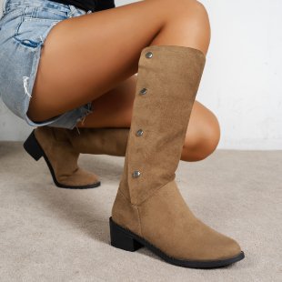 Damen Elegante Stiefel aus weichem Wildleder mit modischen Knopfdetails Amawinc