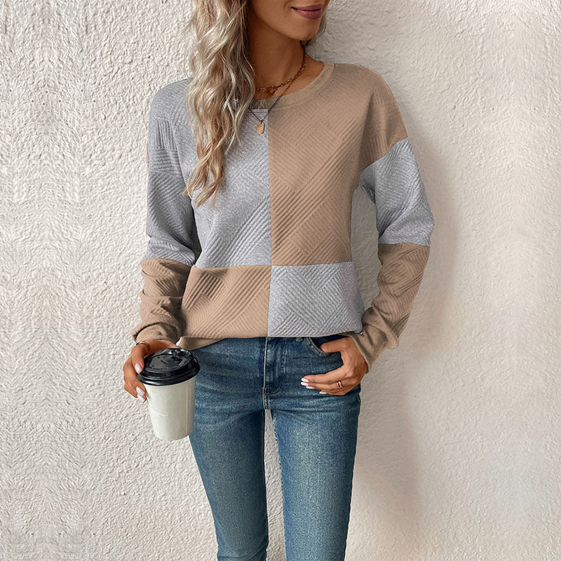 Damen gestreiftes Sweatshirt mit modischem Farbblockdesign Amawinc