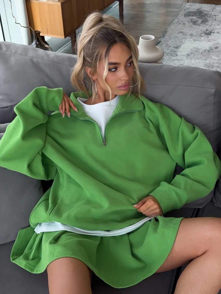 Damen sportlicher Pullover mit Kordelzug und Reißverschluss Amawinc