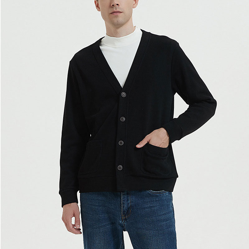 Amawinc Cardigan Homme En Coton Maille Décontracté Col V Boutons Poches Pull Polyvalent Élégant