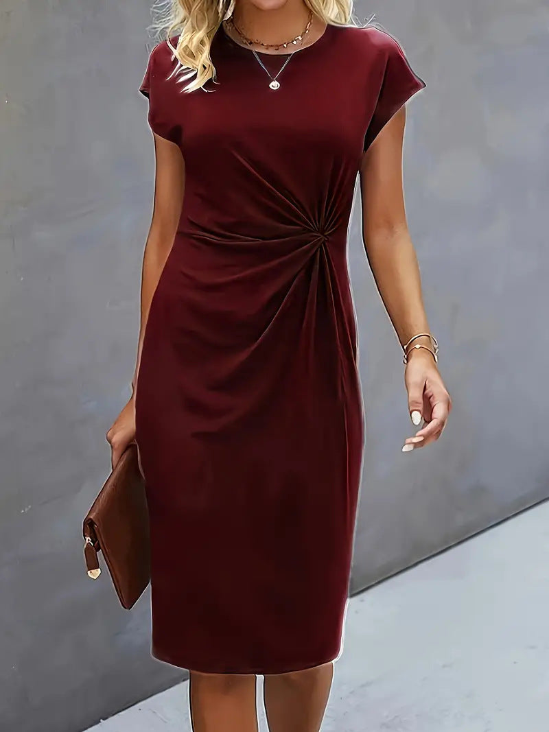 Robe Moulante Femme Coupe Slim Manches Courtes Encolure Ronde Avec Drapé Latéral