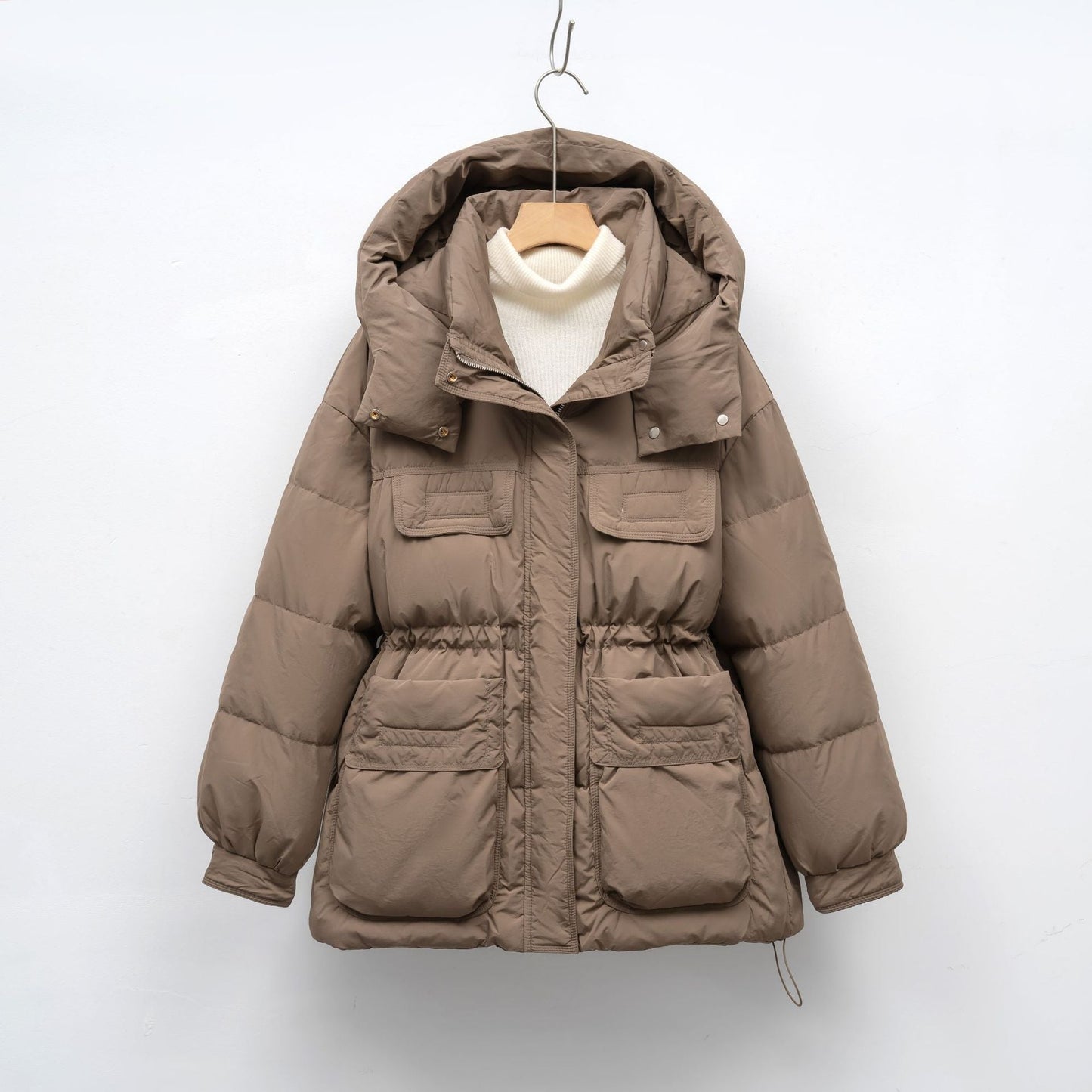 Damen gesteppte Winterjacke mit voluminösem Schnitt und praktischen Taschen Amawinc