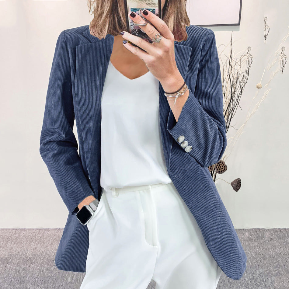 Damen Eleganter Blazer mit vertikalem Streifenmuster und schmaler Silhouette Amawinc