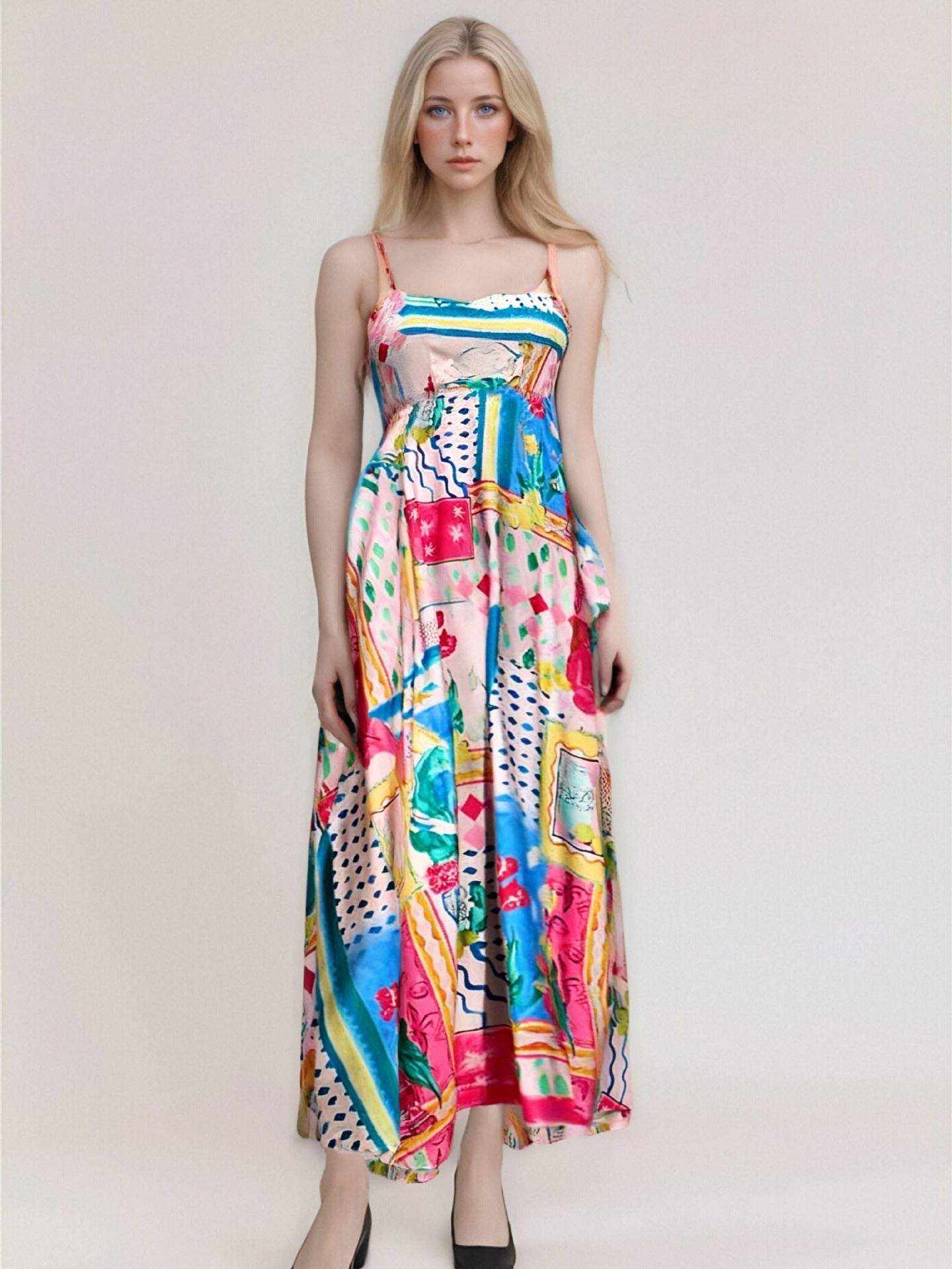 Robe Maxi Sans Bretelles Pour Femme À Taille Haute Fluide Imprimé Abstrait Vacances