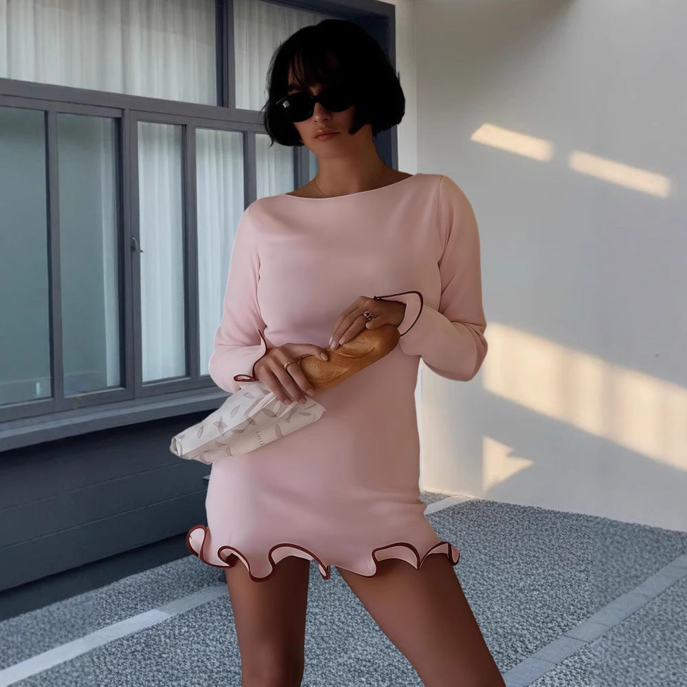 Damen Elegantes Minikleid mit skulpturalen Volantärmeln und figurbetontem Schnitt Amawinc