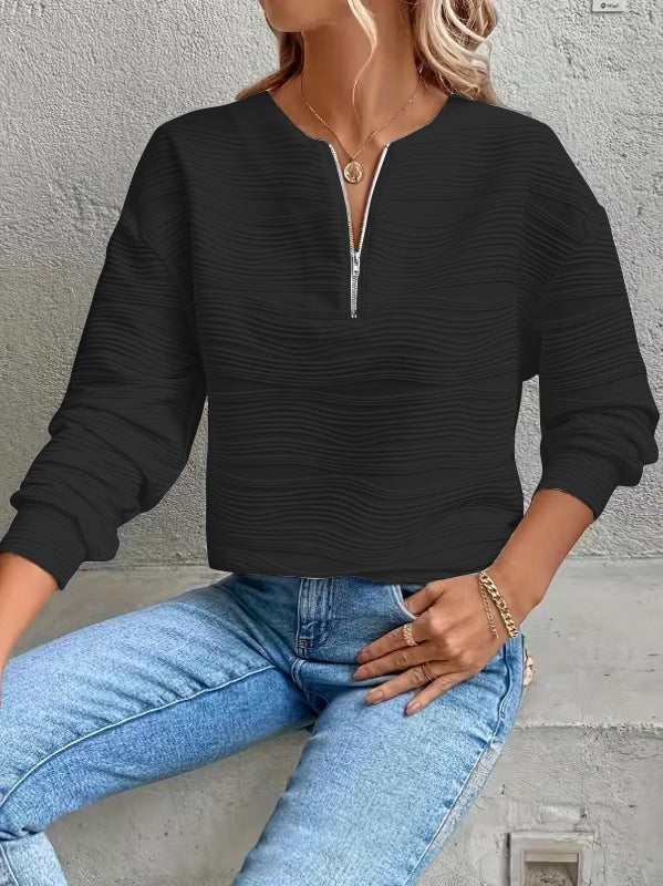 Damen Moderner Sweatshirt mit Halbreißverschluss und strukturiertem Design Amawinc