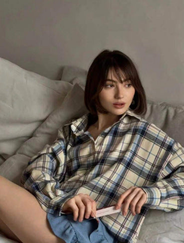 Damen Flanell Hemdbluse mit Karomuster von Fudus