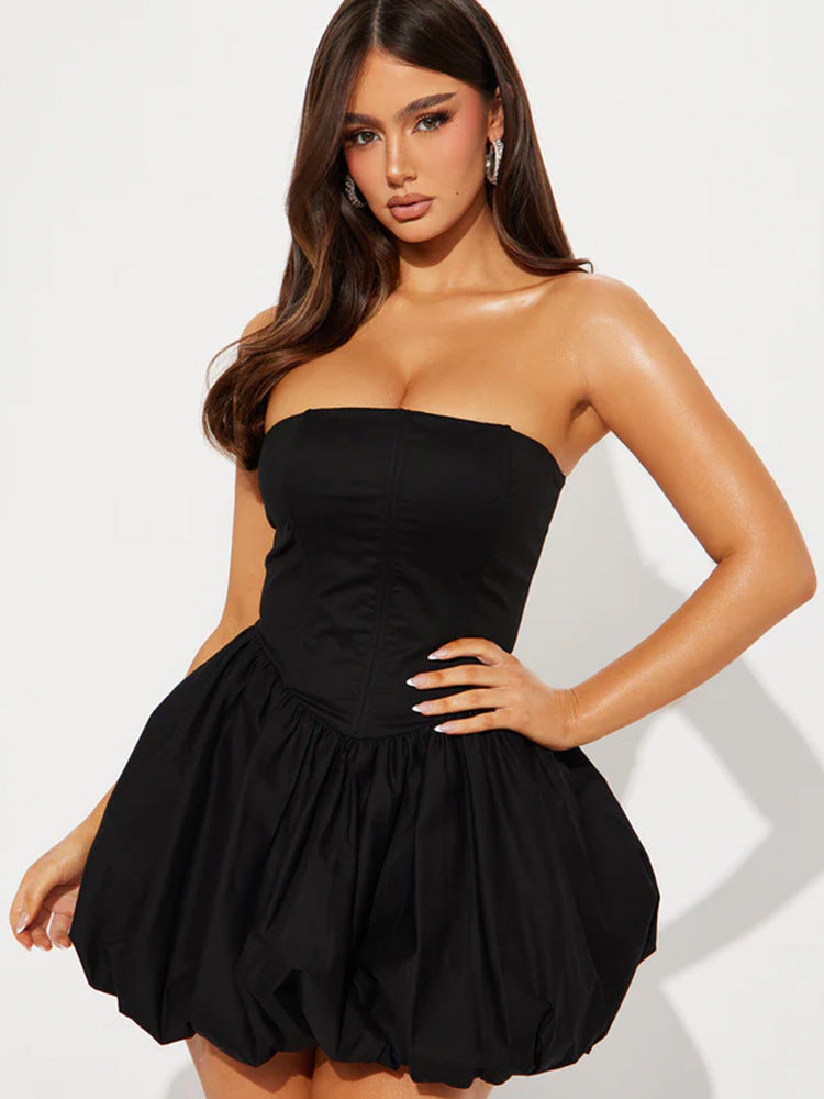 Damen Trägerloses Babydoll-Kleid mit voluminösem Saum Amawinc