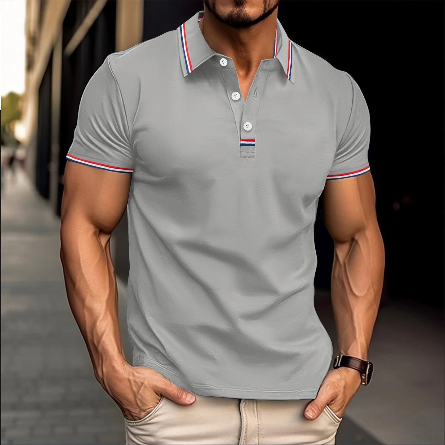 Amawinc Polo Homme Slim Fit en Coton Mélangé avec Col Côtelé et Patte de Boutonnage Raffiné