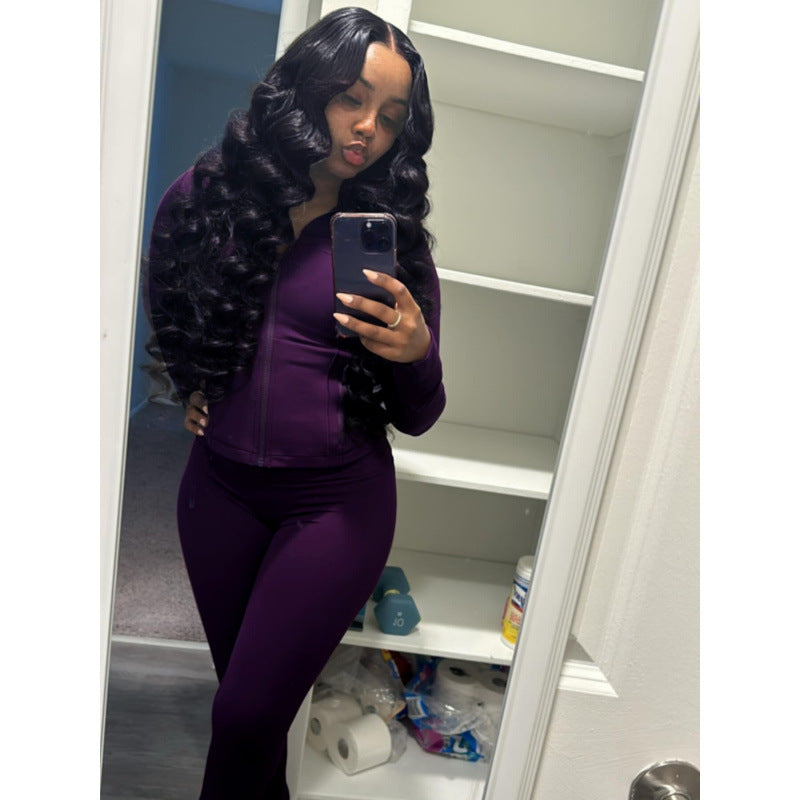 Damen figurbetonender Jumpsuit mit Hochkragen und durchgehendem Reißverschluss Amawinc