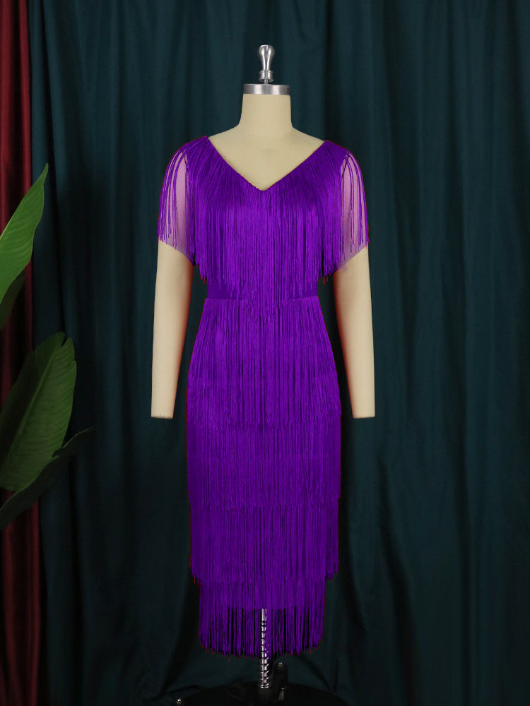 Damen Fransen Kleid Amawinc