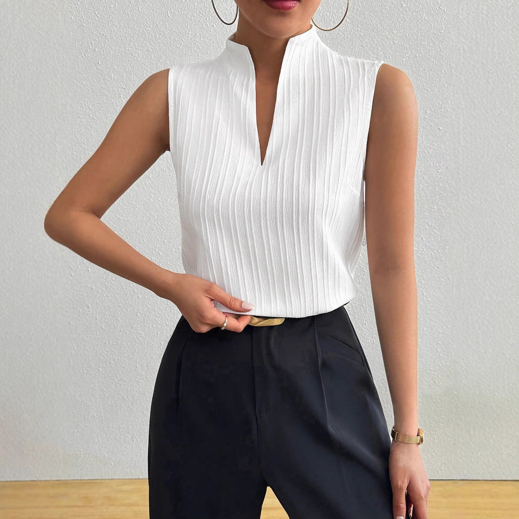 Damen Elegantes Top mit Stehkragen und feinen Plisseefalten Amawinc