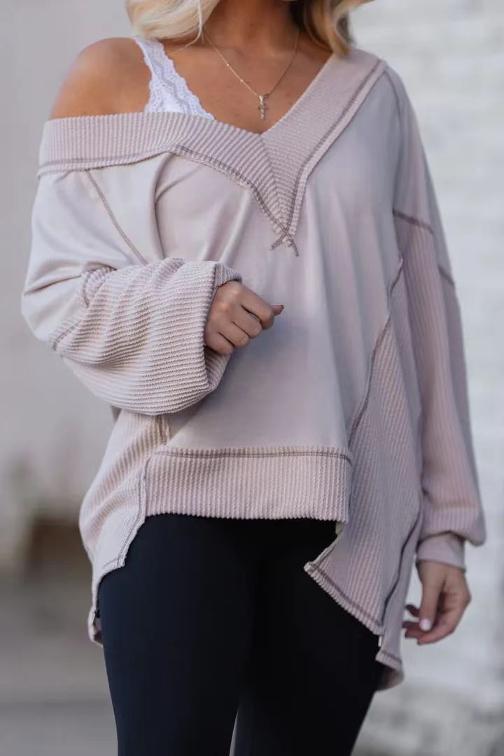 Damen Lässiger Pullover mit halbarm und V-Ausschnitt Amawinc