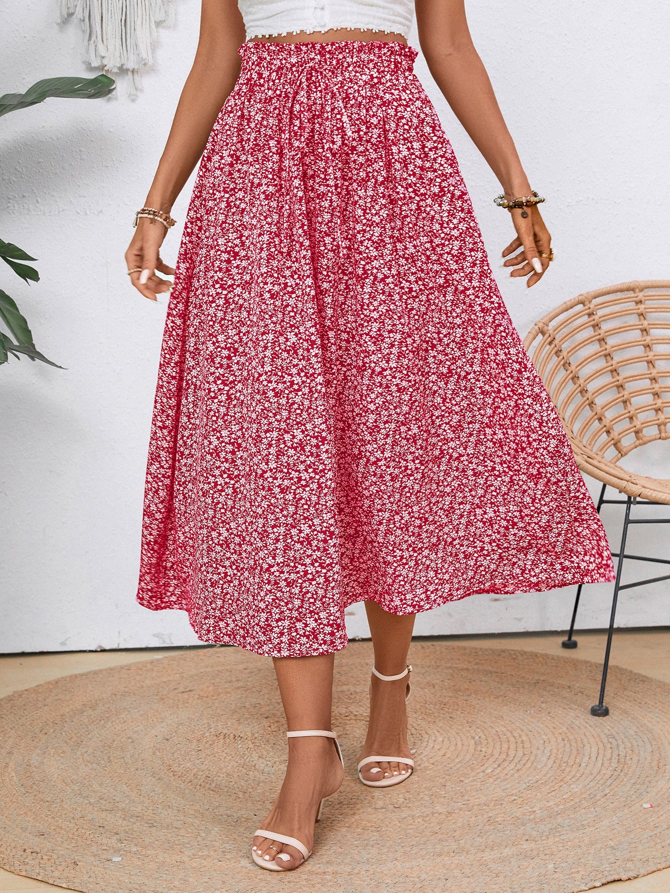 Damen Midi-Rock mit floralen Print Amawinc