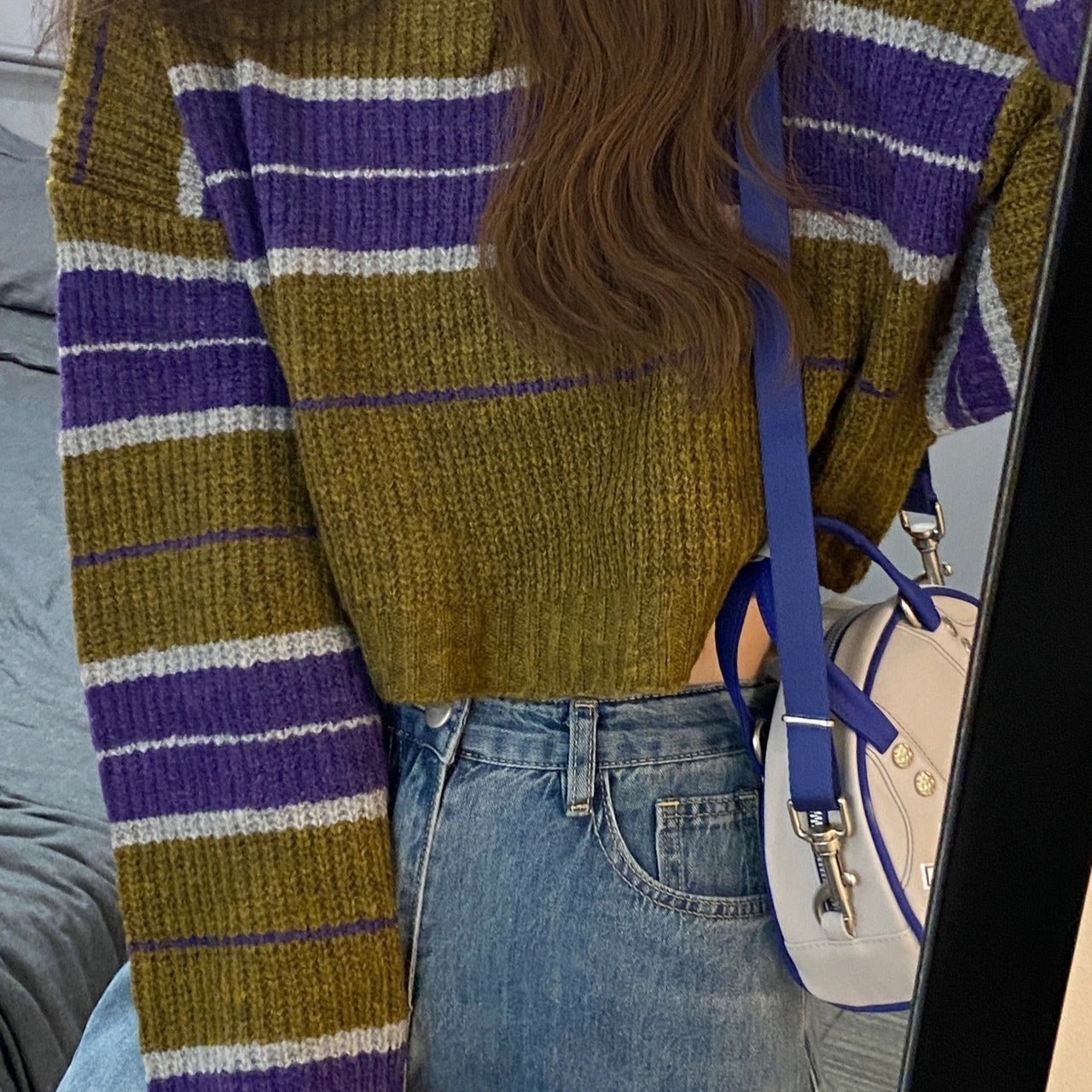 Damen kurz geschnittener Strickpullover mit horizontalem Streifenmuster Amawinc