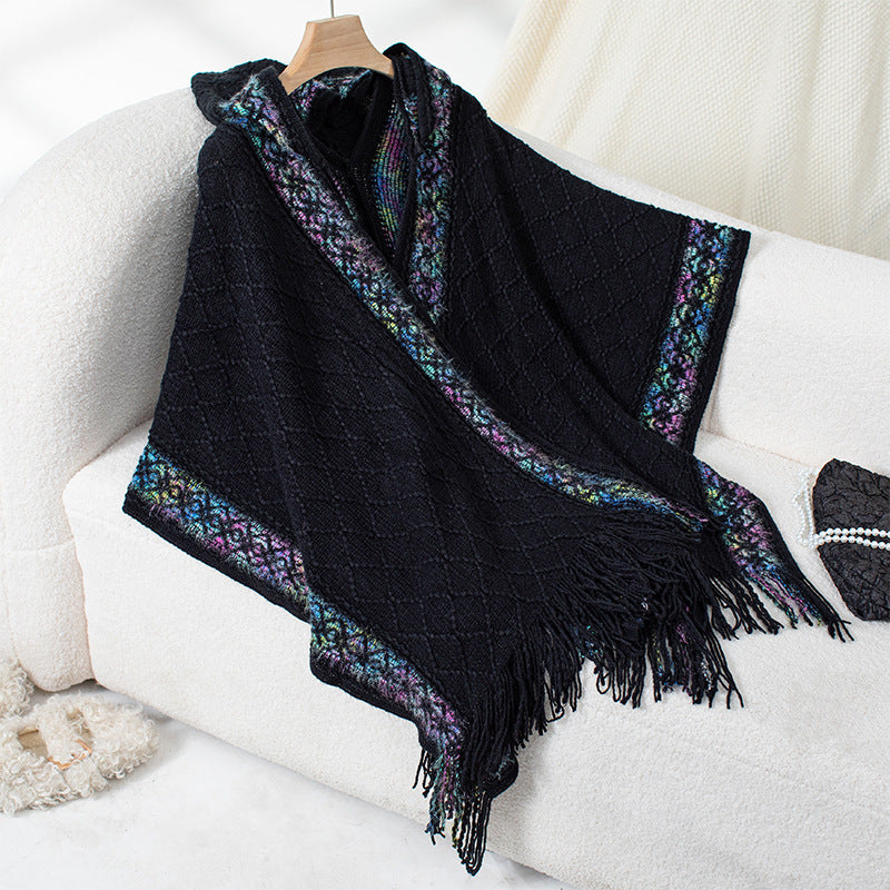 Damen eleganter Poncho mit hochwertigem Strukturdesign und Fransen Amawinc