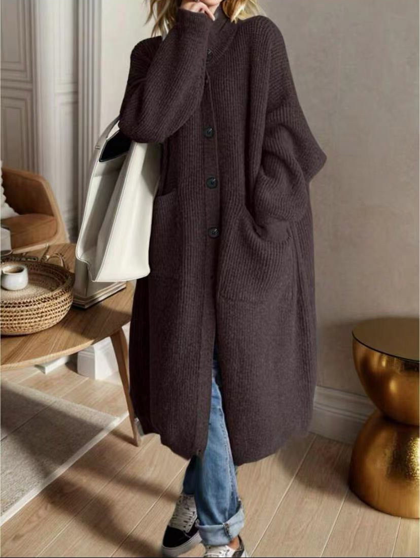 Damen Modische Strickjacke mit großzügigen Taschen und Knopfdetail Amawinc