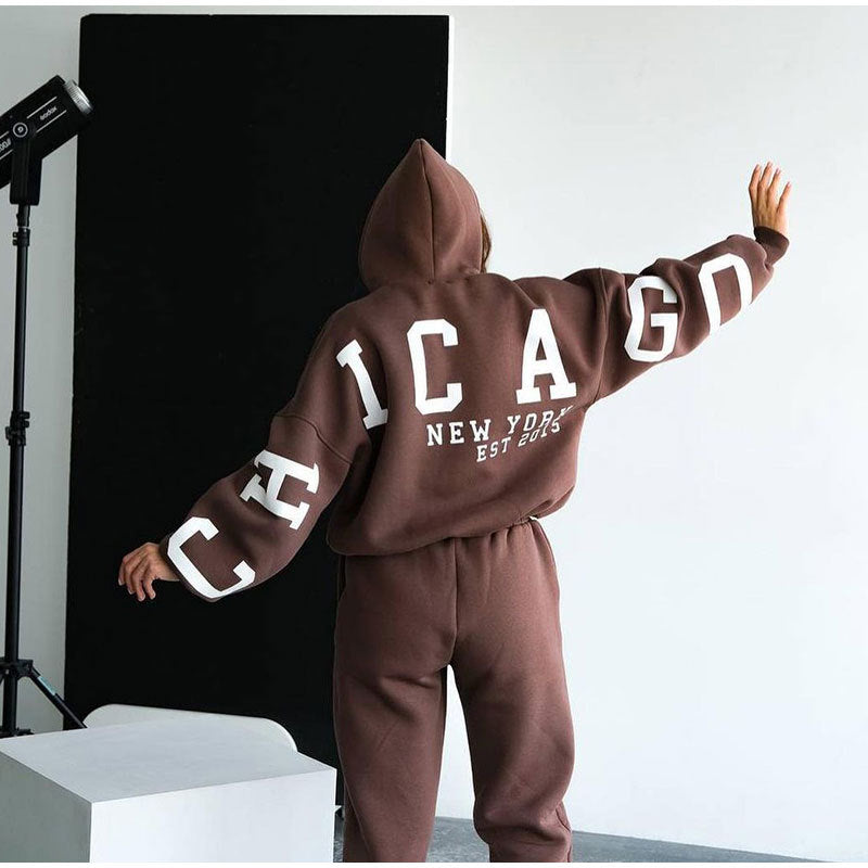 Damen Lässiger Oversize-Sweatanzug mit Kapuze und elastischem Bund Amawinc