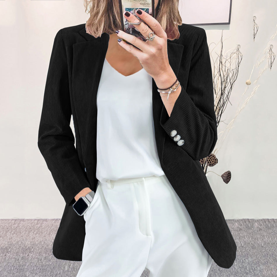 Damen Eleganter Blazer mit vertikalem Streifenmuster und schmaler Silhouette Amawinc