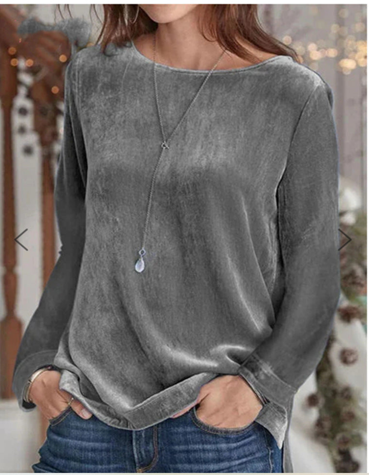 Damen Langarmbluse mit weichem Fleece und modischem Rundhalsausschnitt Amawinc