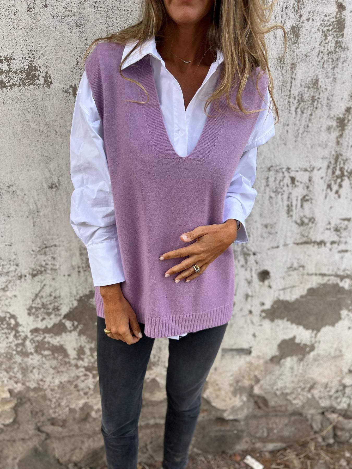 Damen hochwertiger V-Ausschnitt Strickpullover Amawinc