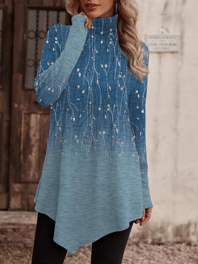 Damen Tunika mit floralem Design und hohem Kragen Amawinc