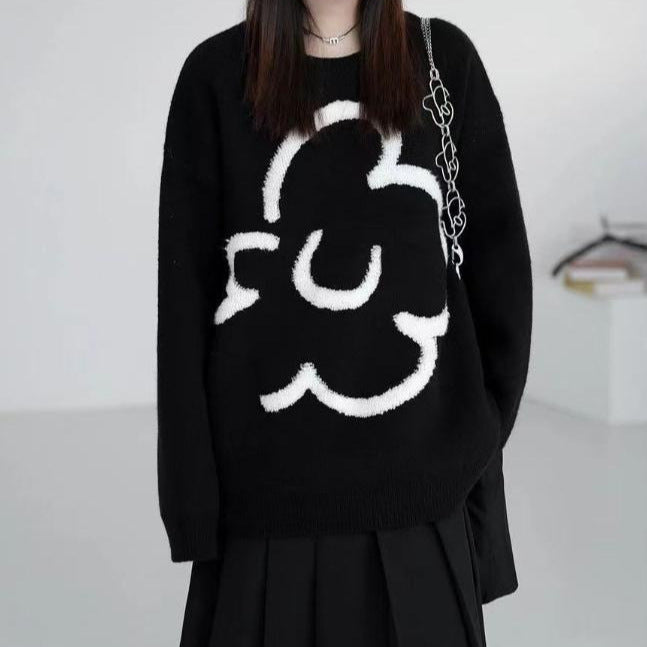 Damen lässiger Strickpullover mit floralem Motiv Amawinc - Amawinc