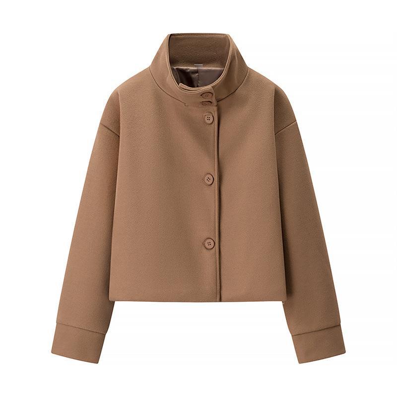 Damen modische Cropped-Jacke mit hohem Kragen und praktischen Knöpfen Amawinc