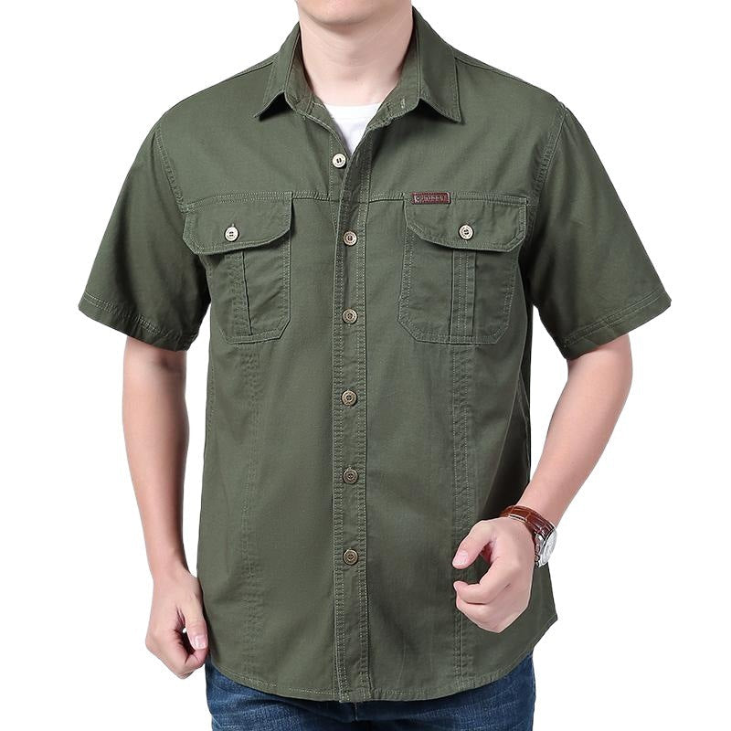 Chemise Pour Homme Coupe Décontractée Manches Courtes En Mélange De Coton À Fermeture À Boutons Avec Poches Poitrine