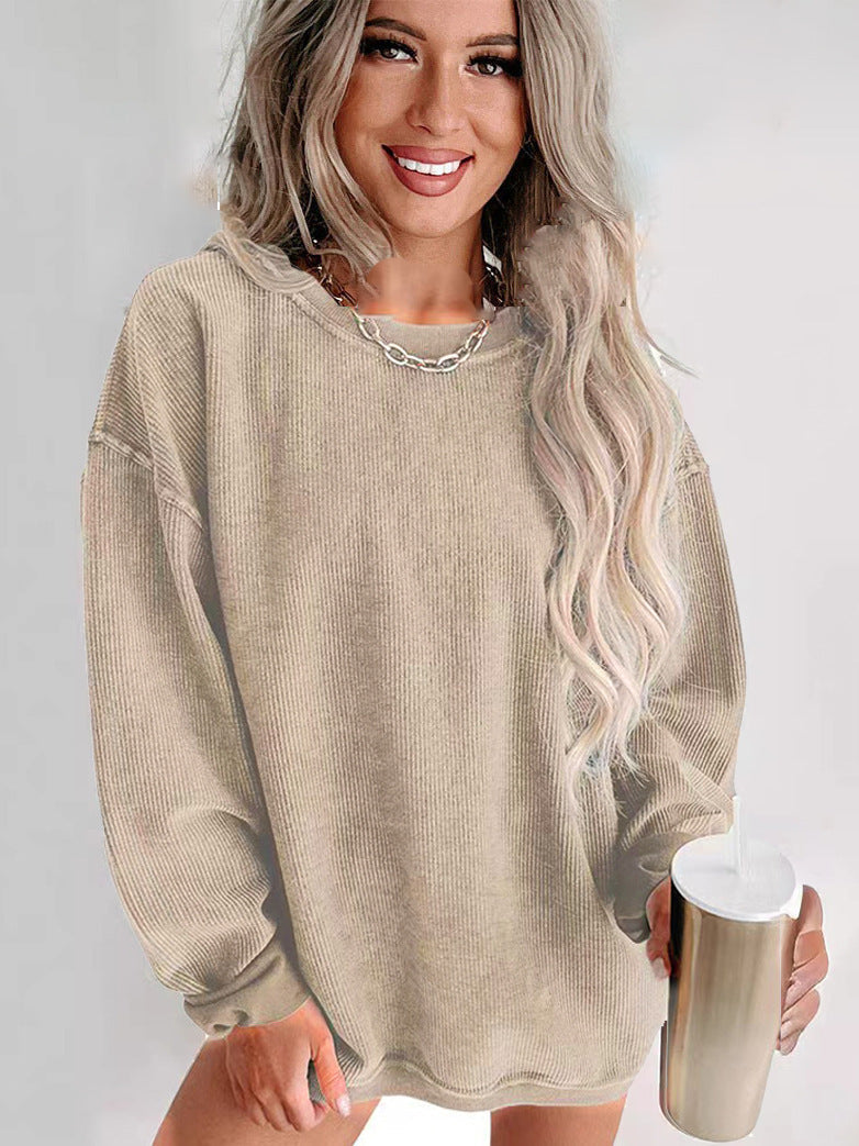 Damen lässiger Sweatshirt mit feiner Rippstruktur und komfortablem Schnitt Amawinc