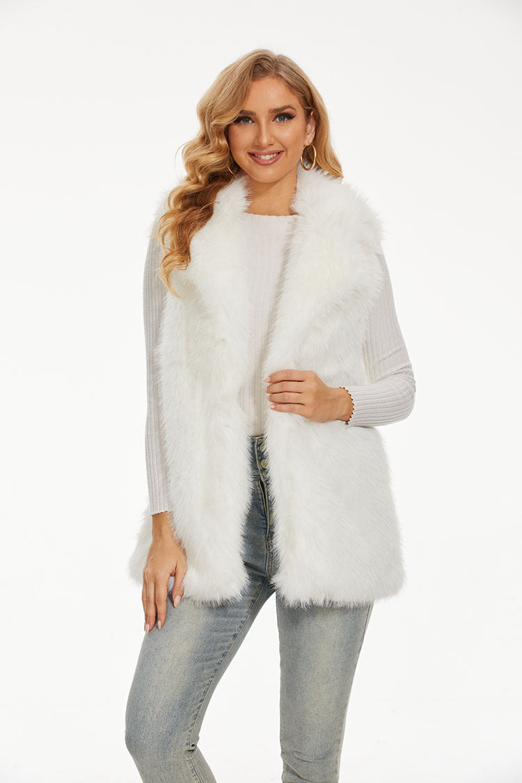 Damen Lange Kunstfell-Weste mit hohem Kragen und weichem Innenfutter Amawinc