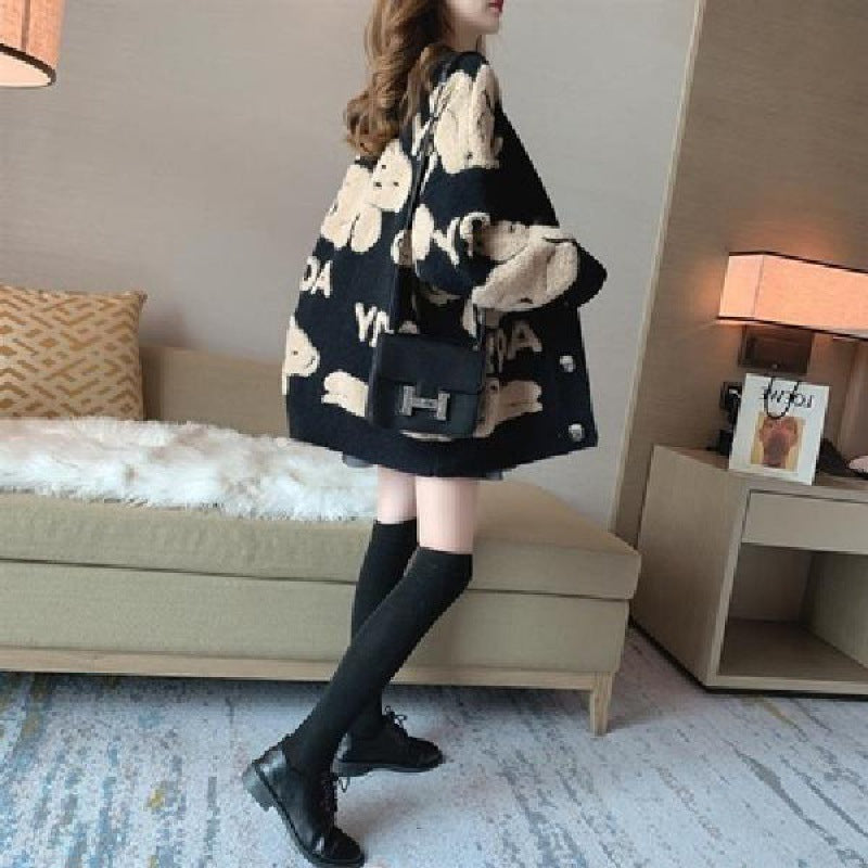 Damen Grobstrickjacke mit verspieltem Motiv und komfortablem Schnitt Amawinc