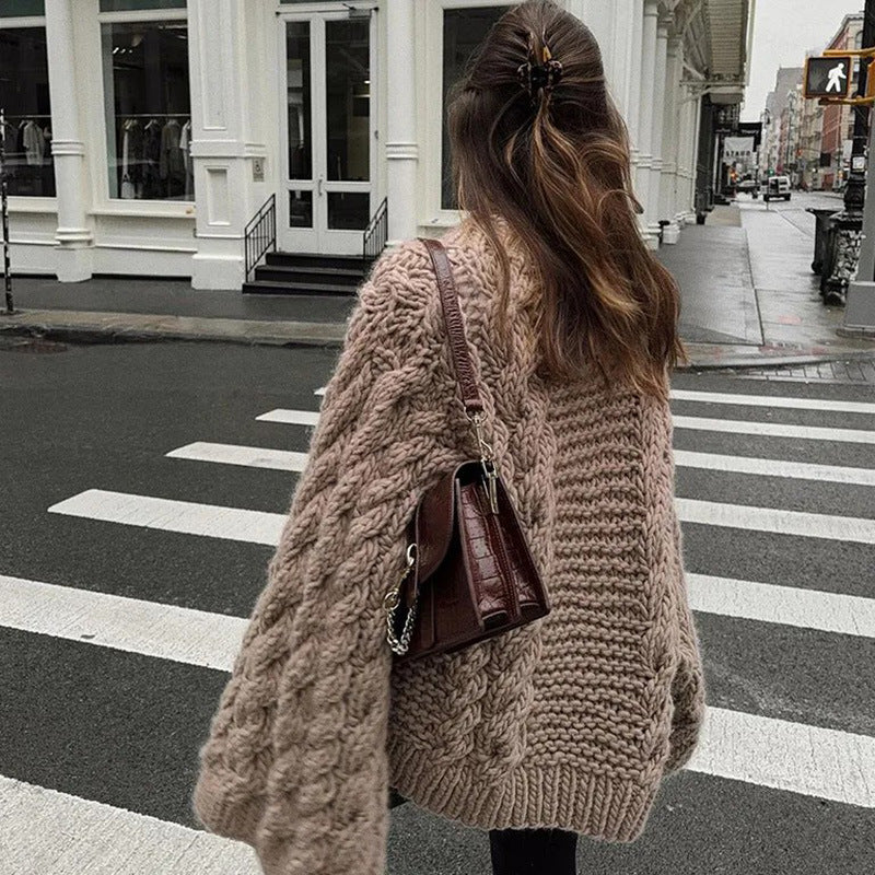 Damen Grobstrickpullover mit übergroßen Ärmeln Amawinc