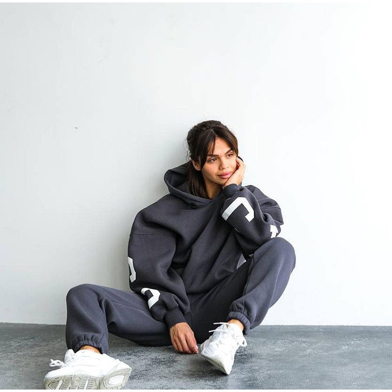 Damen Lässiger Oversize-Sweatanzug mit Kapuze und elastischem Bund Amawinc