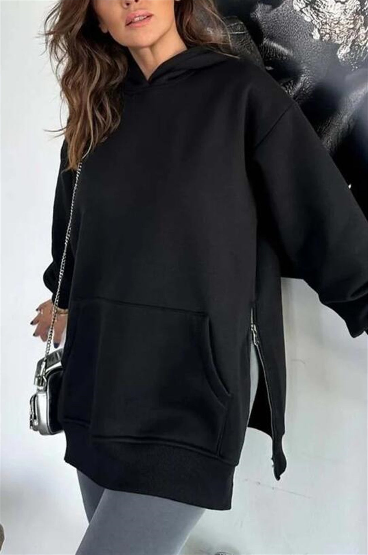 Damen Oversized Kapuzenpullover mit seitlichen Reißverschlüssen und universeller Passform Amawinc