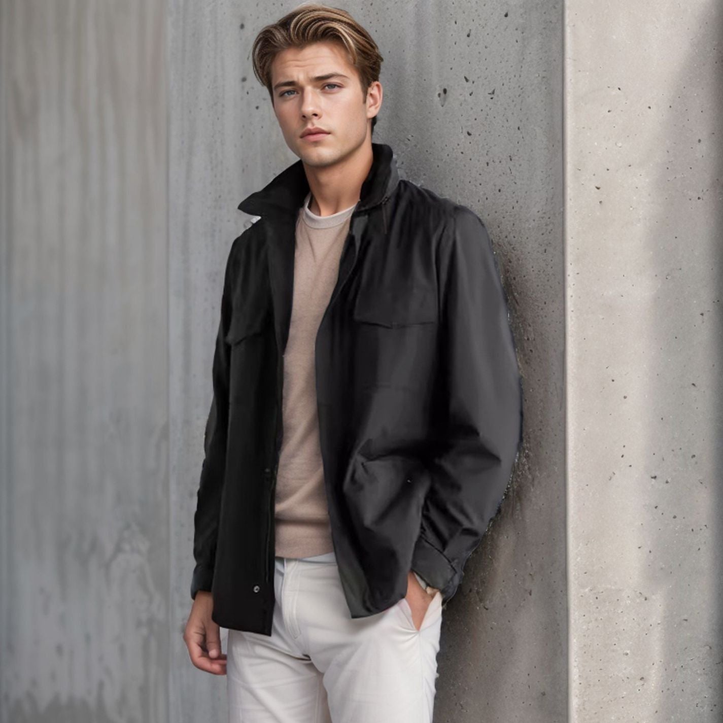 Veste de Terrain Homme Coupe Décontractée Mélange Coton Fermeture Éclair Poches Utilitaires Épaulettes Nordisk Flair