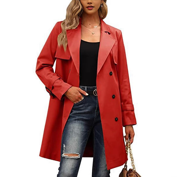 Damen Eleganter Trenchcoat mit doppelter Knopfleiste und schickem Kragen Amawinc