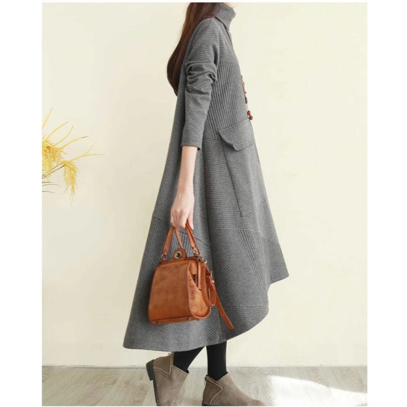 Robe Pull Col Roulé Femme À Manches Longues Coupe Décontractée Confortable Polyvalente