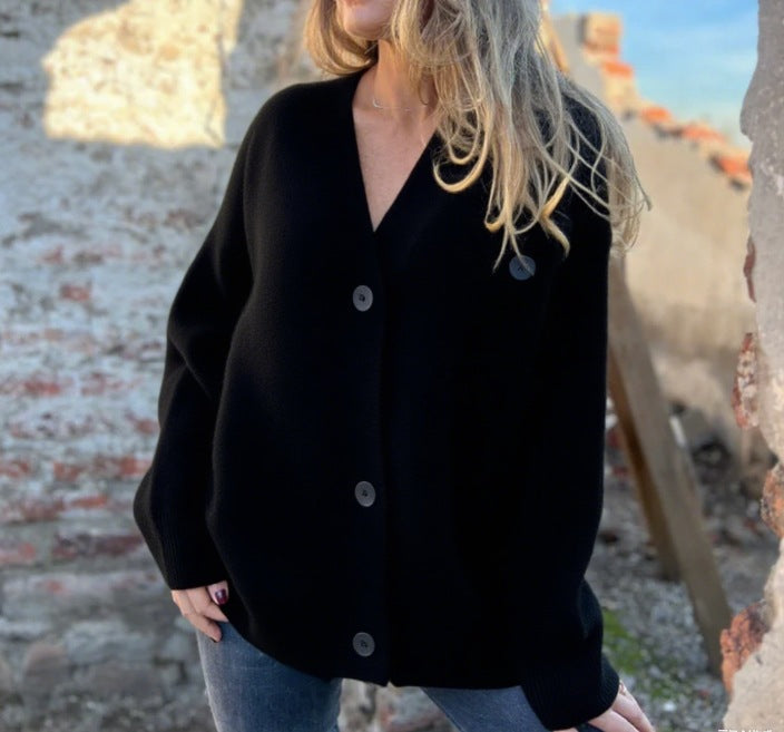 Damen lockerer Strickcardigan mit asymmetrischem Schnitt und Knopfdetails Amawinc