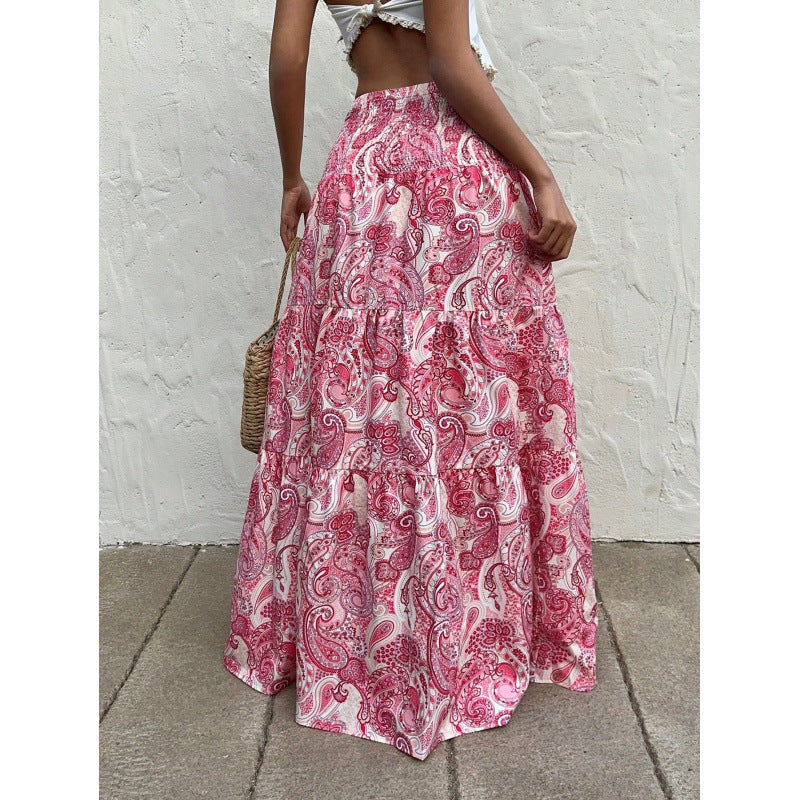Jupe Maxi Femme à Taille Élastique Coupe Décontractée Imprimé Paisley Coton Nordisk Flair