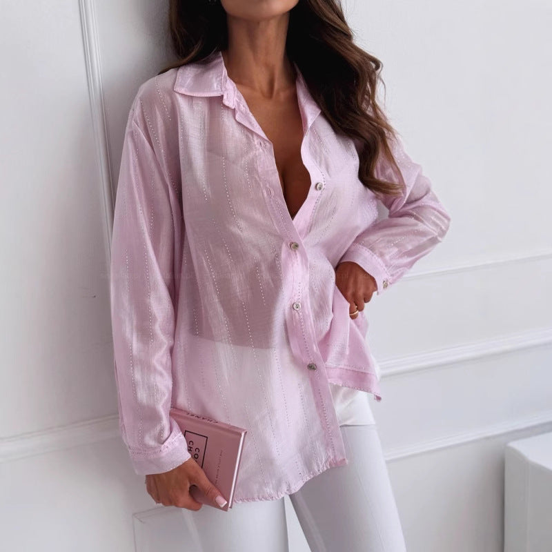 Chemise Femme Manches Longues Oversize Strass Légère et Respirante en Viscose Nordic Flair