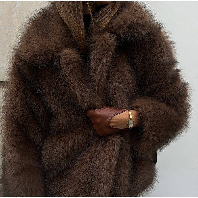 Damen Kunstfelljacke mit voluminösem Schnitt und elegantem Design Amawinc