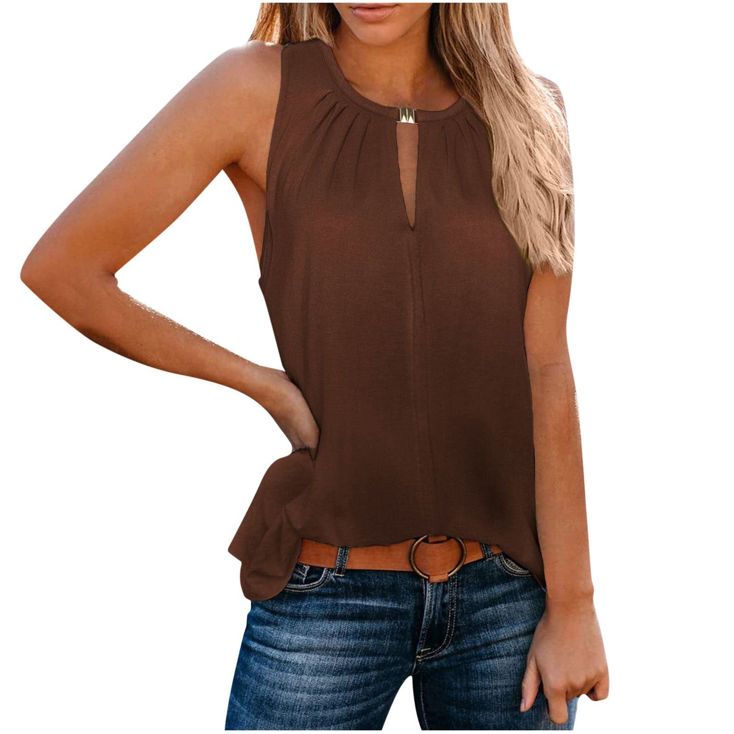 Damen Elegantes ärmelloses Oberteil mit dekorativem Ausschnitt und Falten Amawinc