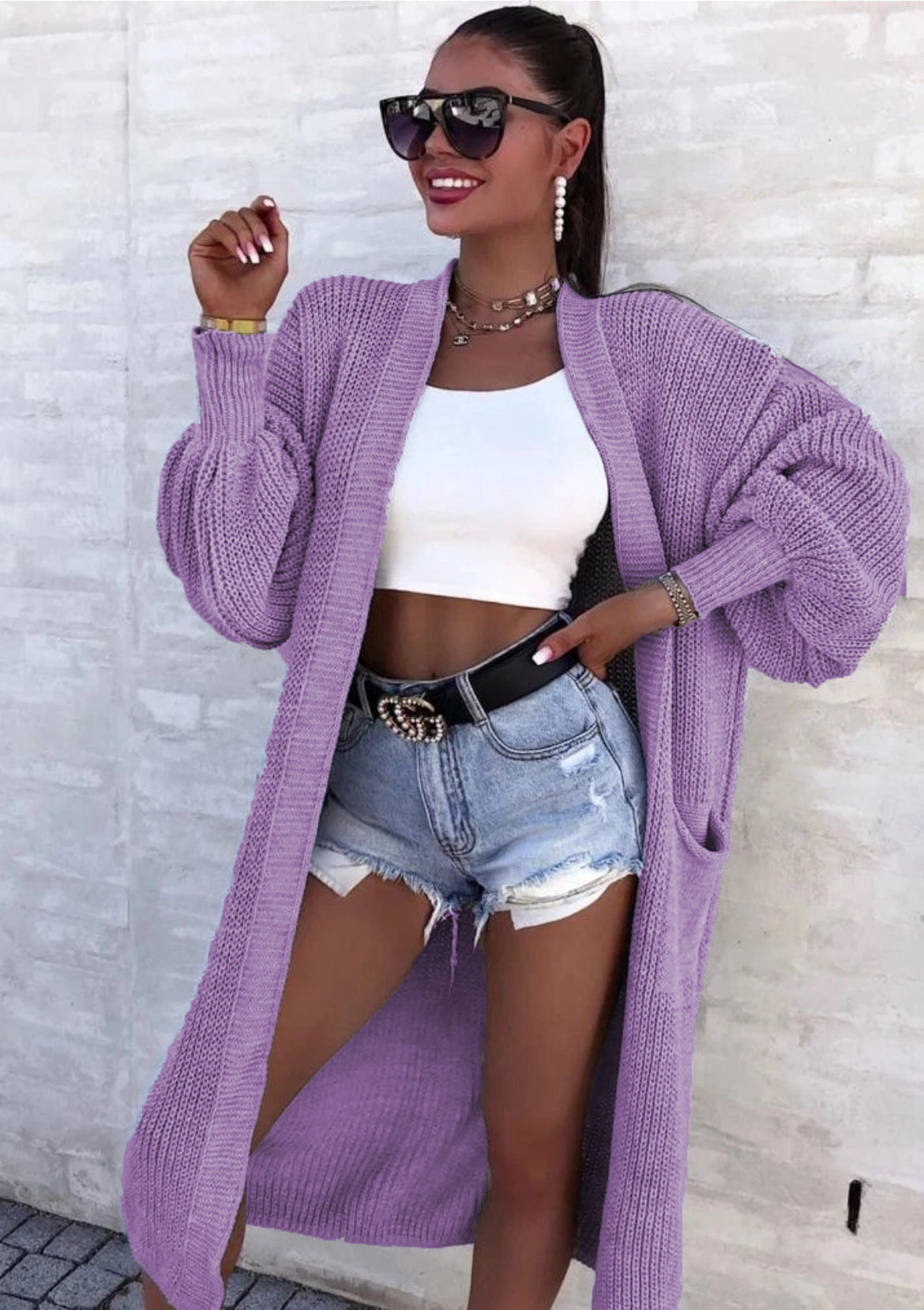 Damen Strickmantel mit weitem Schnitt und tiefen Taschen Amawinc