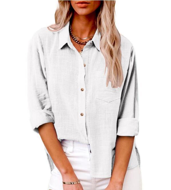 Damen lässige Leinenbluse mit kurzem Arm und Knopfdetails Amawinc