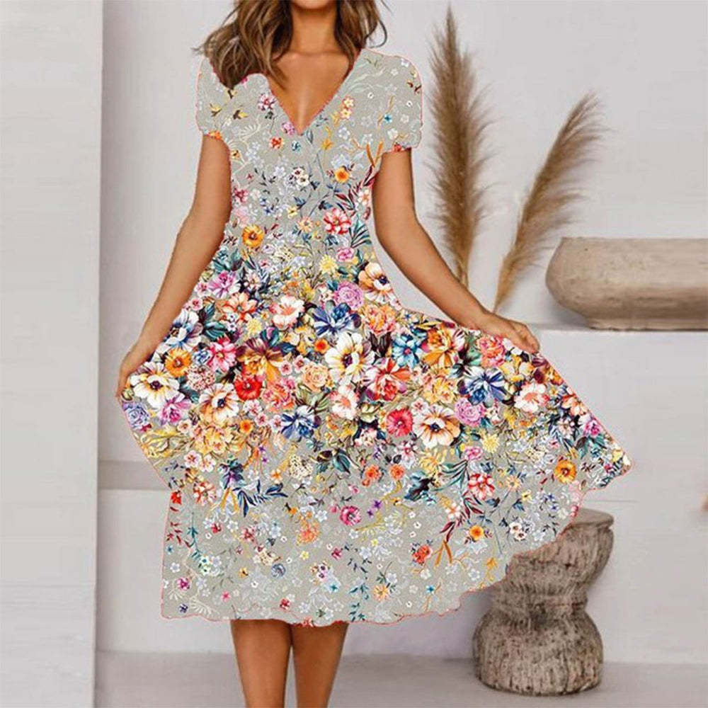 Stylisches, lässiges V-Ausschnitt-Kleid von Fudus im Streetstyle