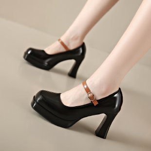 Damen Plateau-Pumps mit elegantem Riemchen und komfortablem Blockabsatz Amawinc