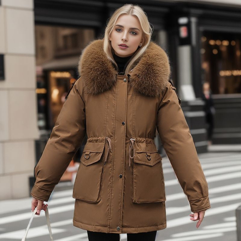 Damen warme Winterjacke mit abnehmbarem Pelzkragen Amawinc
